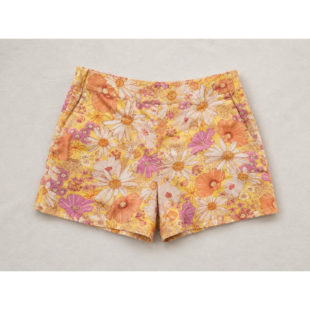 H&M Yellow Floral Linen Blend High Waisted Shorts Size XL